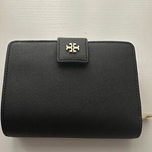 Tory Burch Black Wallet with Gold Logo Snap